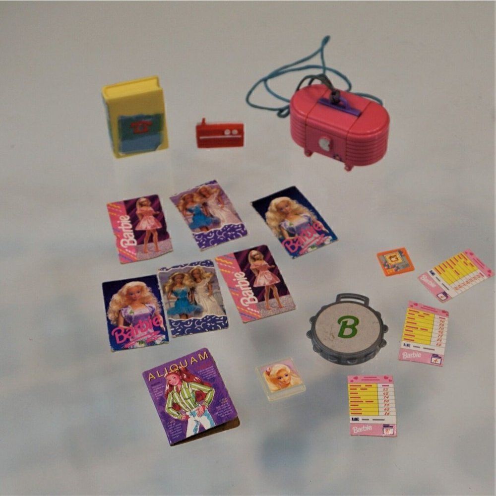 Vintage 90s Barbie Accessories Beauty Cady Radio Telephone Book Cards Magazines